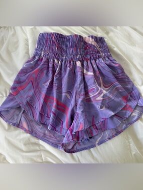 Purple Marble Print Tiered Ruffle Shorts